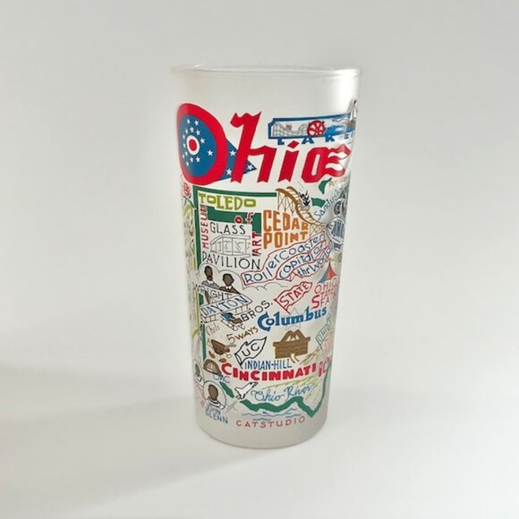 Cat Studio Ohio Themed Frosted Drinking Glass Tall Tumbler - Picture 1 of 3